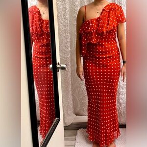 Citrine Floor length red polka dot dress in excellent condition size 8